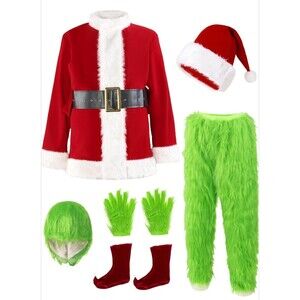 Christmas Costume Adults Men Santa Claus Suit 7PCS Deluxe Professional MEDIUM